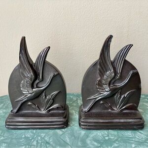 Art Deco Flying Cranes Bookends Vintage